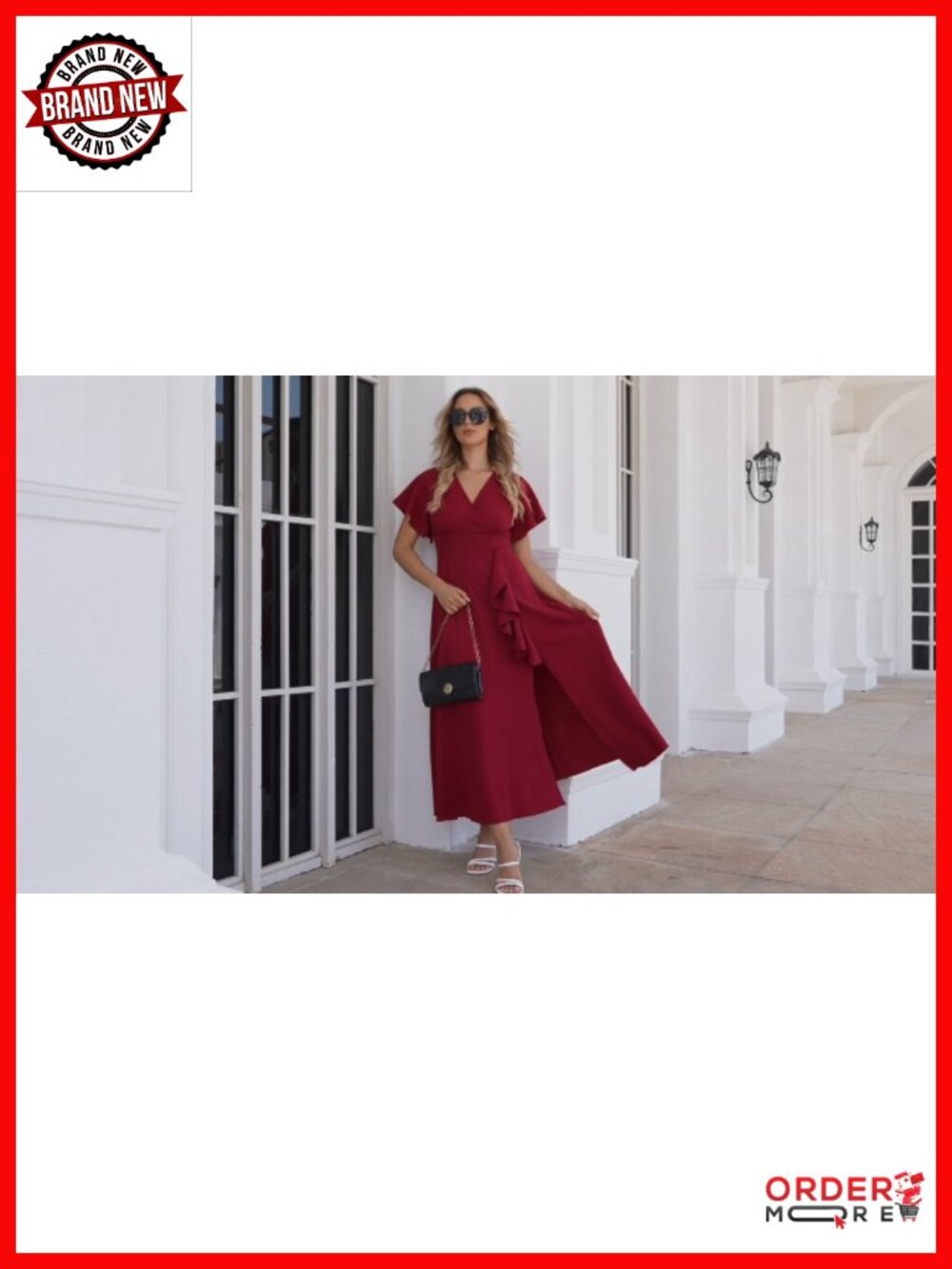 Formal Ruffle V-Neck Maxi Dress with Split - Picture 6 of 6